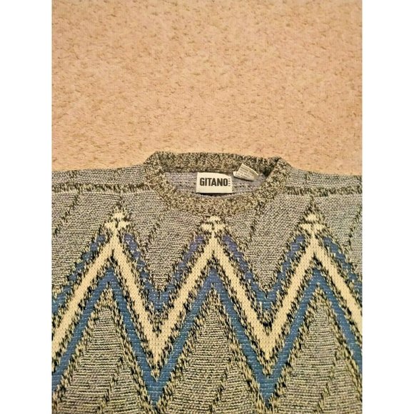 VINTAGE Gitano Sweater Mens Size Large Pullover Crew Neck Crazy Long Sleeve Knit - Picture 8 of 11
